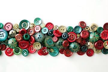 A festive garland made entirely of red, green, and gold buttons for the holiday season