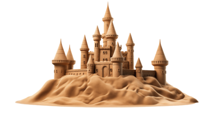 Sand castle, isolated on transparent background.