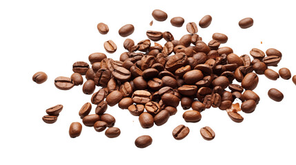 Obraz premium Scattering delicious coffee beans transparent background.