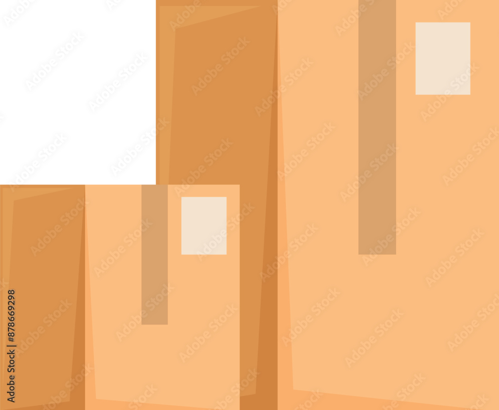 Poster two closed cardboard boxes with tape and labels standing upright, representing shipping and logistic