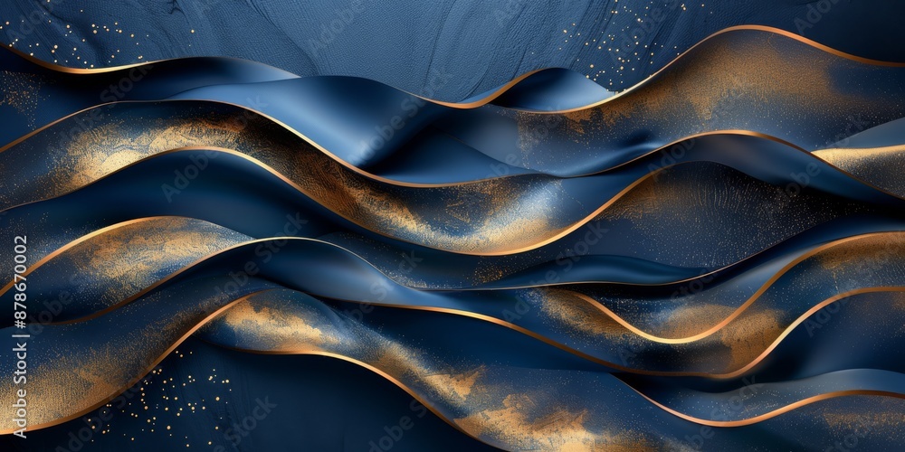 Poster abstract blue and gold wave pattern. abstract wavy design in blue and gold, creating a flowing, eleg