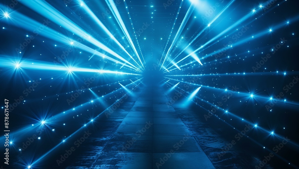 Aufkleber a mesmerizing scene with blue laser beams and light rays creating an otherworldly tunnel-like effect