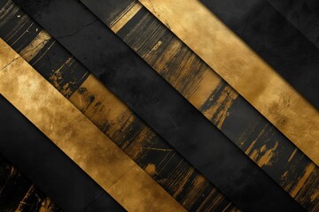 A striking abstract background featuring diagonal stripes in black and gold hues, with a mix of matte and metallic finishes.
