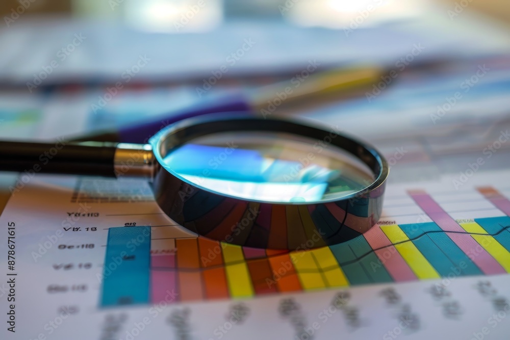 Poster a close-up view of a magnifying glass placed on top of a piece of paper, emphasizing the concept of 