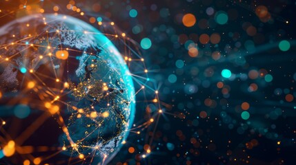 Obraz premium Global network connections. Abstract image of Earth with network connections, representing global communication and data transfer.