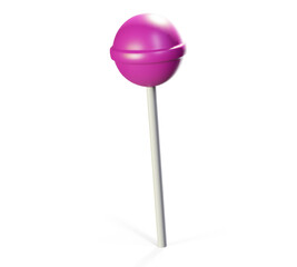 3d render lollipop. 3d rendering round candy. 3d render pink lollipop on white background.