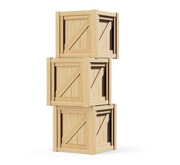 Wooden boxes. Isolated 3D illustration