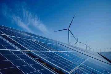 Solar Panel With Wind Turbines, Capture the essence of renewable energy sources and their importance for the future