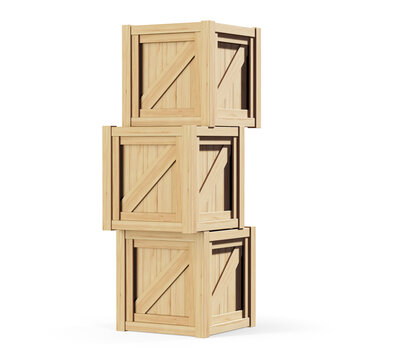 Wooden boxes. Isolated 3D illustration