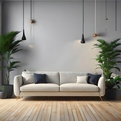 Obraz premium modern living room with sofa and couple flowers