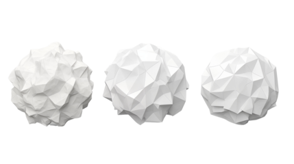 Set of crumpled paper balls transparent background.