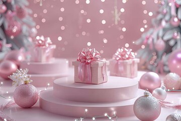 Pink Christmas Gift Boxes on a Festive Display