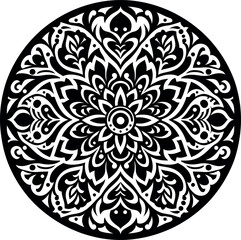 Mandala design, round geometrical shape decorative Floral design Silhouette Motif Pattern, round shape Flower design elements silhouette pattern black and white 