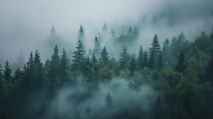 After a storm, a fog rises. Misty forest after a rain. As moody as possible 