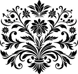 decorative Floral design Silhouette Motif Pattern, Flower design elements silhouette pattern black and white