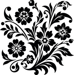 decorative Floral design Silhouette Motif Pattern, Flower design elements silhouette pattern black and white