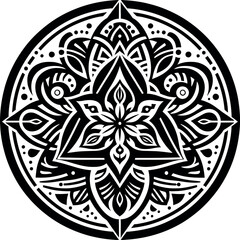 Mandala design, round geometrical shape decorative Floral design Silhouette Motif Pattern, round shape Flower design elements silhouette pattern black and white 