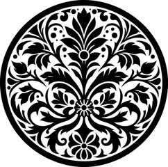 Mandala design, round geometrical shape decorative Floral design Silhouette Motif Pattern, round shape Flower design elements silhouette pattern black and white 