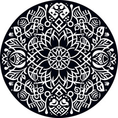 Mandala design, round geometrical shape decorative Floral design Silhouette Motif Pattern, round shape Flower design elements silhouette pattern black and white 