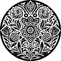 Mandala design, round geometrical shape decorative Floral design Silhouette Motif Pattern, round shape Flower design elements silhouette pattern black and white 