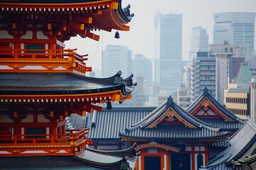 Cityscape With Tall Buildings, Capture the intricate fusion of traditional and modern architecture along the Tokyo skyline