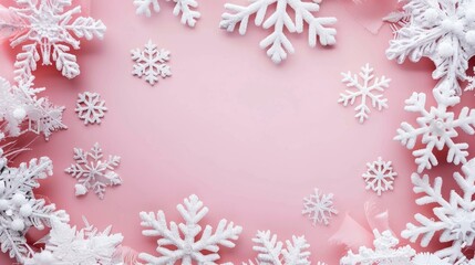Winter theme with snowflake frame on soft pink backdrop