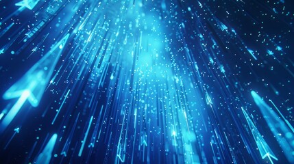 Obraz premium Blue upward arrows abstract background. A digital background with glowing blue arrows pointing upward, symbolizing growth, success, and progress.
