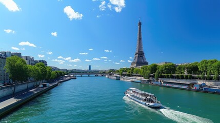 Naklejka premium Summer in Paris: Eiffel Tower Scene