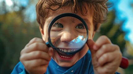 Portrait of Playful Child with Magnifying Glass
