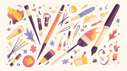 Art supplies banner. Kids creative arts school or cam