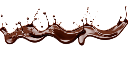 Set of delicious melted chocolate splashes transparent background.