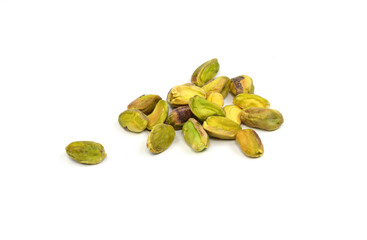 Shelled pistachio kernels isolated on white