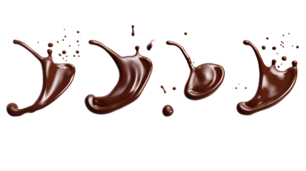 Set of delicious melted chocolate splashes transparent background.