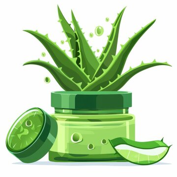 recommend clip art: a sunscreen with aloe vera clipart, natural skincare, artistic style, green tones, isolated on white background