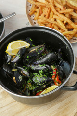 A portion of mussels in the restaurant