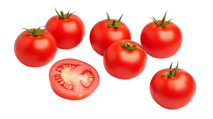 Set of delicious red half cut tomatoes transparent background.