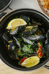 A portion of mussels in the restaurant