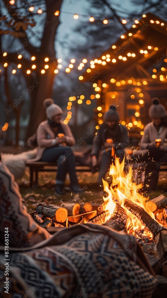 Wall mural a group of people sitting around a campfire