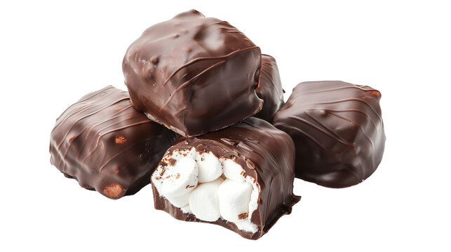 Chocolate covered marshmallow treats on transparent background