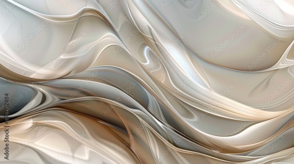 Poster an enchanting abstract scene with liquid-like patterns in neutral hues of taupe, cream, and light gr