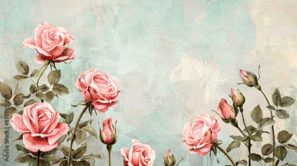 Canvas Prints Vintage pink tea roses on pastel backdrop in retro style for wedding invitation and decoration design