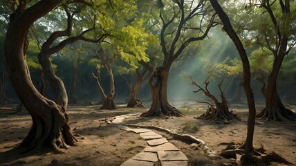 Abstract fantasy landscape tree in the desert.