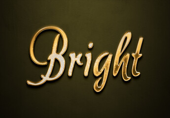 Old gold text effect of word Bright with 3D glossy style Mockup.