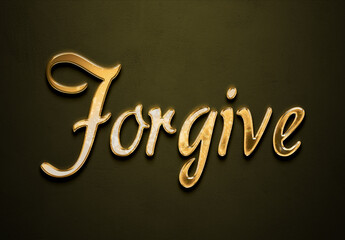 Old gold text effect of word Forgive with 3D glossy style Mockup.