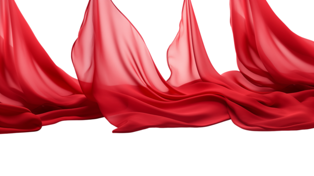 Set of floating elegant red fabrics transparent background.