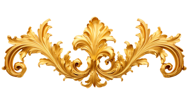Golden ornament delicately engraved on transparent background.

