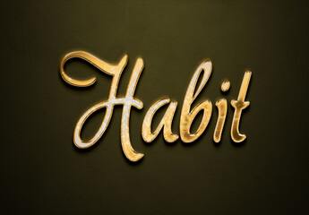 Old gold text effect of word Habit with 3D glossy style Mockup.