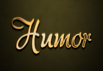 Old gold text effect of word Humor with 3D glossy style Mockup.