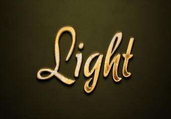 Old gold text effect of word Light with 3D glossy style Mockup.