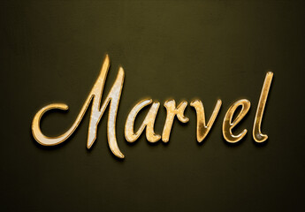 Old gold text effect of word Marvel with 3D glossy style Mockup.